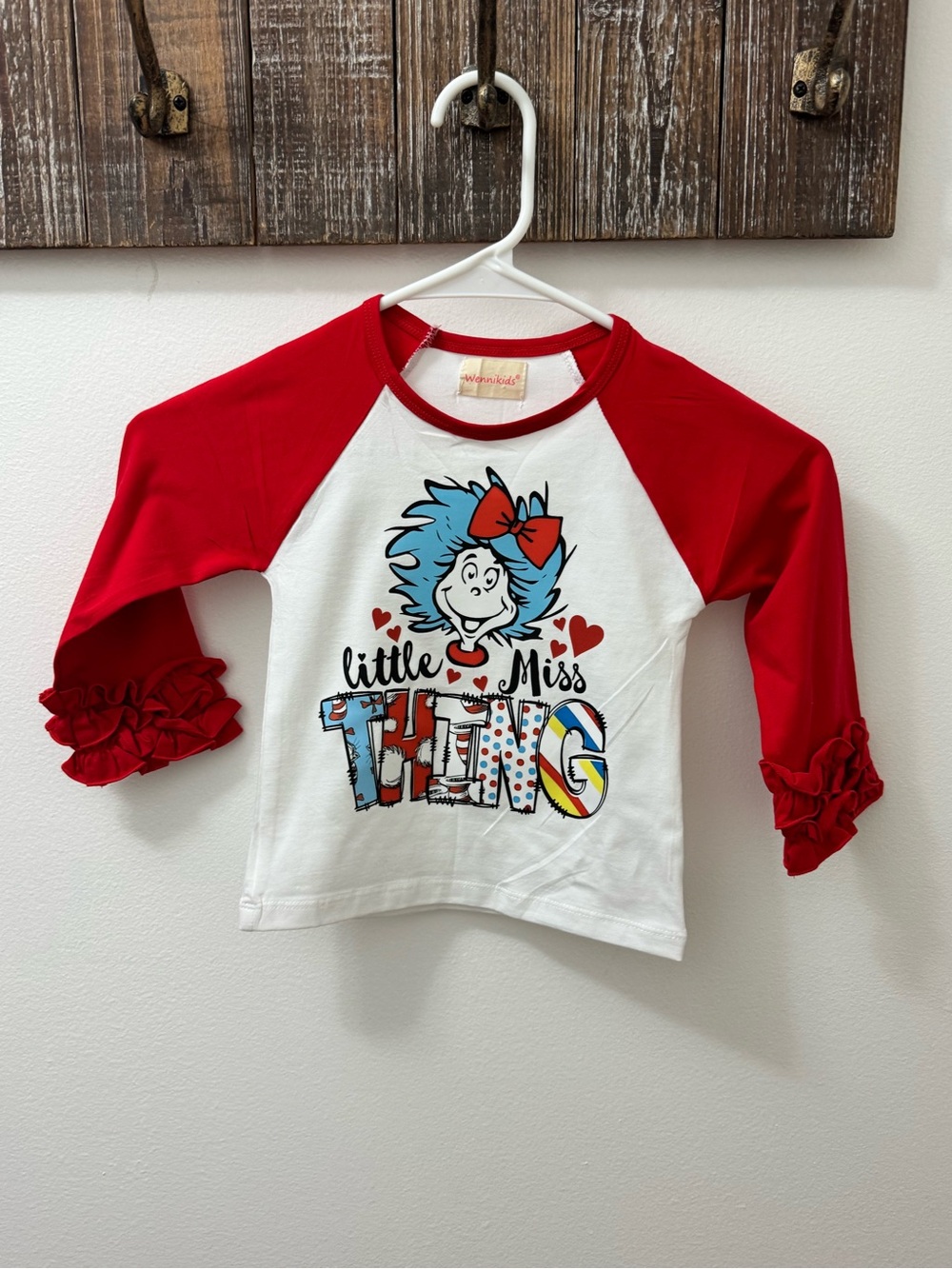 Little Miss Thing Raglan Tee with Ruffle Sleeves - Red & White 2T